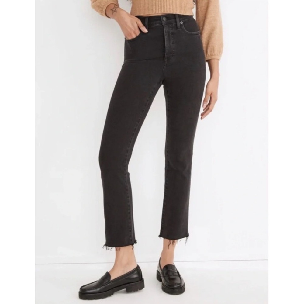 Madewell Cali Demi-Boot Jeans 28 Black Raw Hem Cropped Flare High Rise Boho Chic